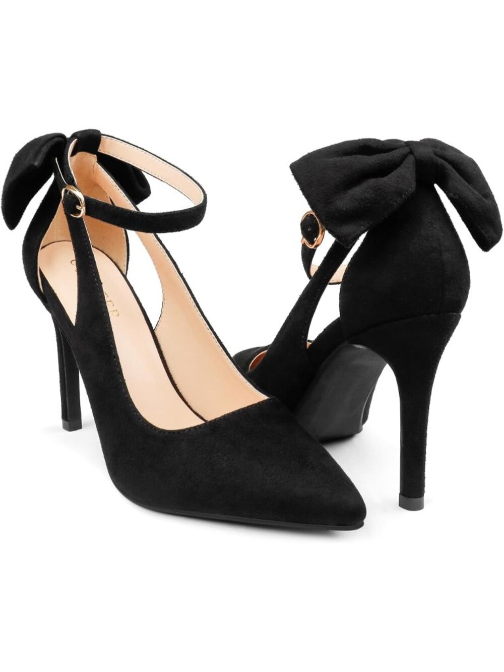 Women's Black Faux Leather Adjustable Pumps Pointed Toe Ankle Strap Wedding Heel